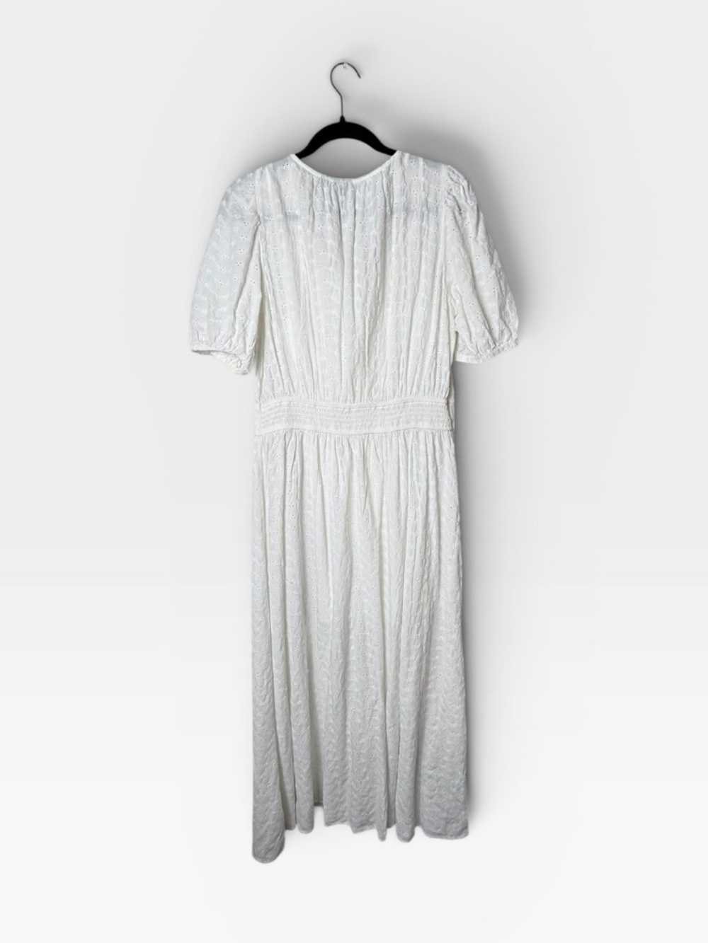 Gap White Puff Sleeve Eyelet Midi Dress Button Front Broderie Size Medium (Q) - Picture 5 of 8